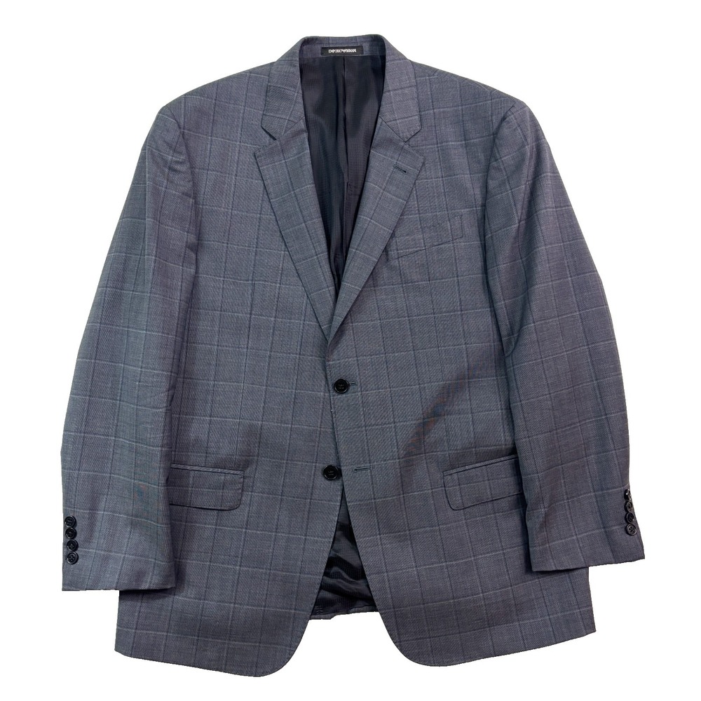 Emporio Giorgio‎ Armani 46R Slim Blue Windowpane Blazer Jacket Sport Suit Coat